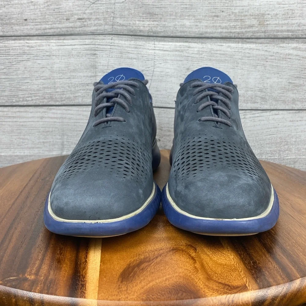 Cole Haan 2.ZEROGRAND Laser Wingtip Oxford Gray Suede Blue Sole C26034 Men’s 12